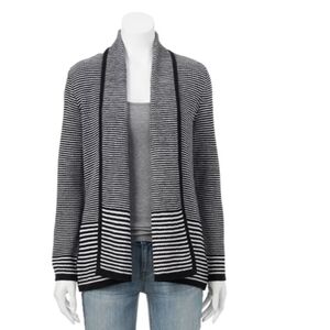 Croft & Barrow Blue Gray Striped Textured Open Drape Front Cardigan Petite Small